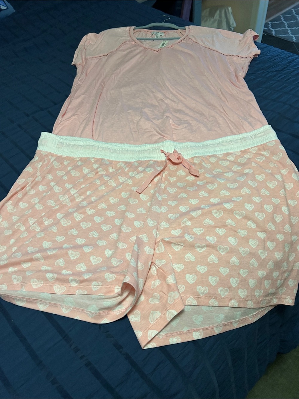Soft Pink Heart-Print Short Pajama Set